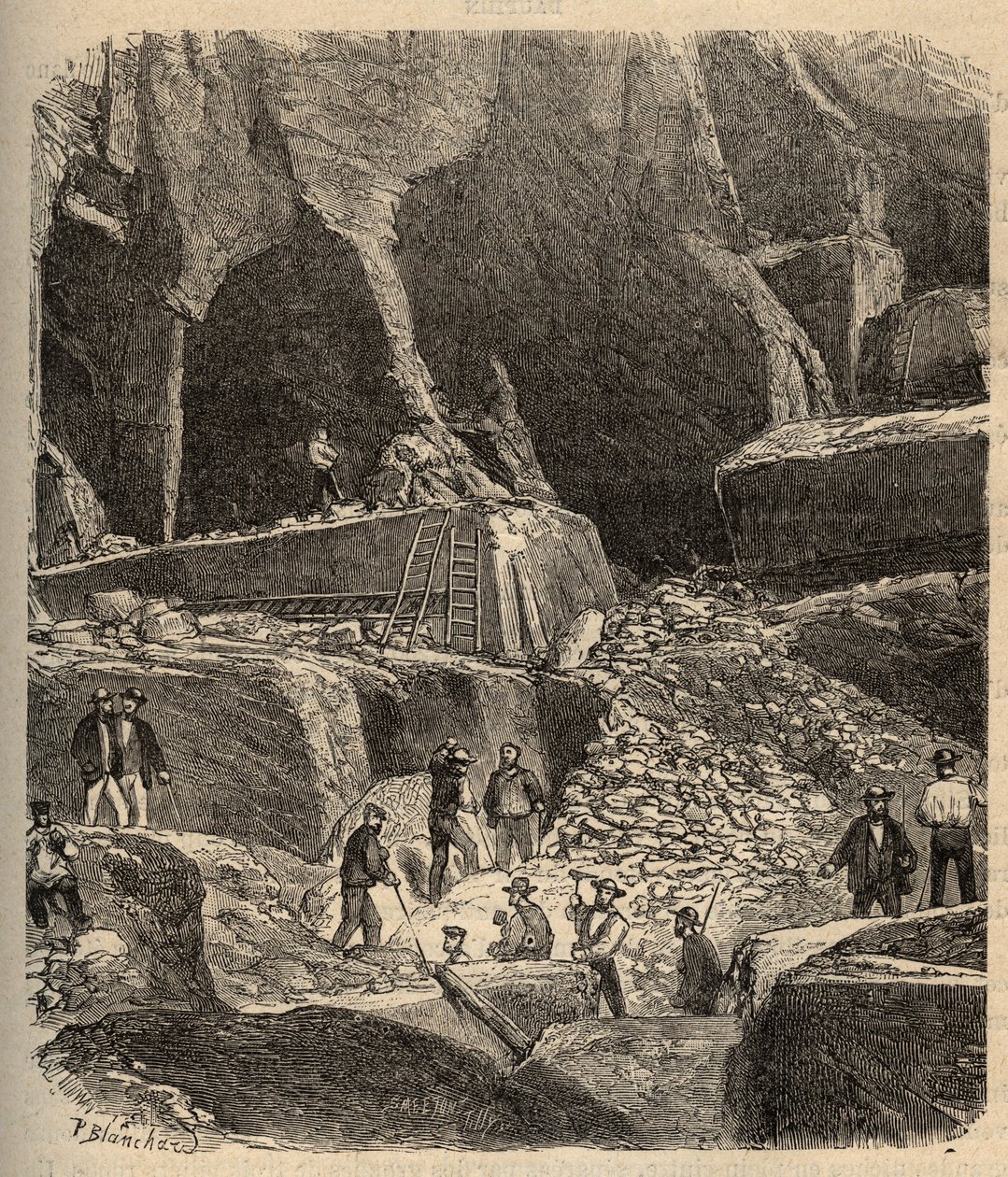 Marmorbrud i Saint-Genies (Saint Genies) - Dordogne - gravering i "" PATRIE"" - BESKRIVELSE PINTUREQUIREQUE DE LA FRANCE EN 6 BIND AF LUCIEN HUARD - slutningen af ​​1800-tallet af Anonymous Anonymous