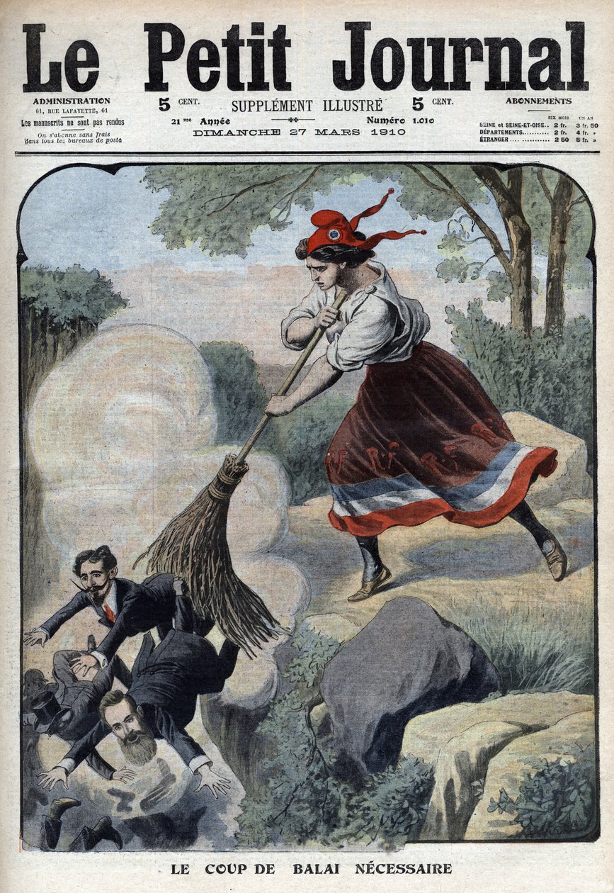 Marianne giver den nødvendige kost mod likvidatorer, menneskehandlere og sangere (Marianne og den 3. republiks skandaler) - "" Le petit Journal""" af lørdag den 27. marts 1910 af Anonymous Anonymous