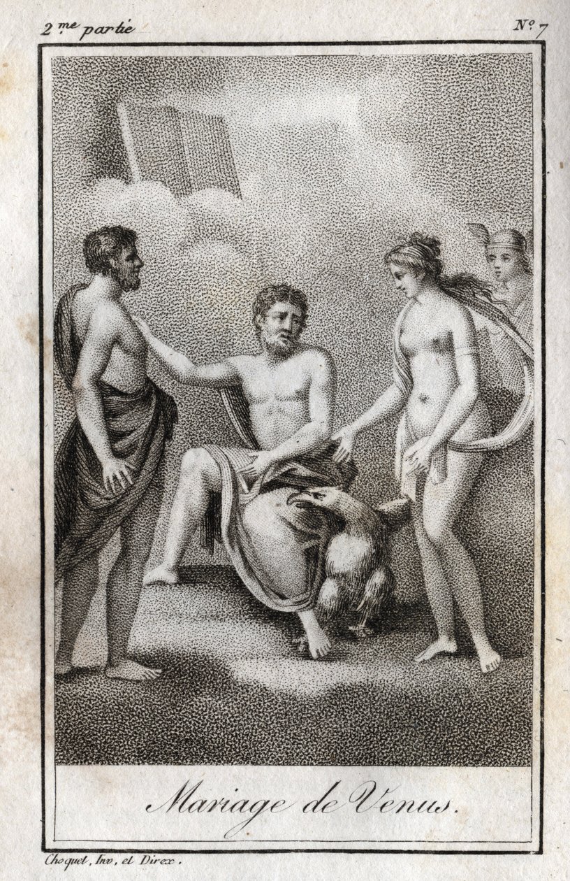 Ægteskab mellem Mars og Venus. Stik fra 1819 i "Breve til Emilie om mytologi" af Charles Albert Demoustier (1760-1801). Privat samling. af Anonymous Anonymous
