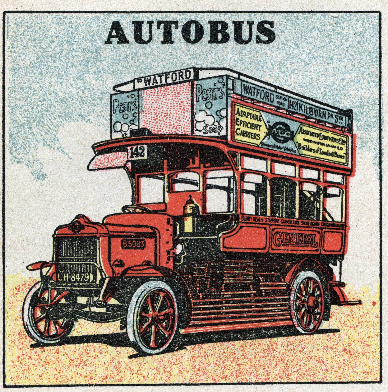 Mekanisk trækkraft: bus. Anonym illustration af 1925. Privat samling. af Anonymous Anonymous