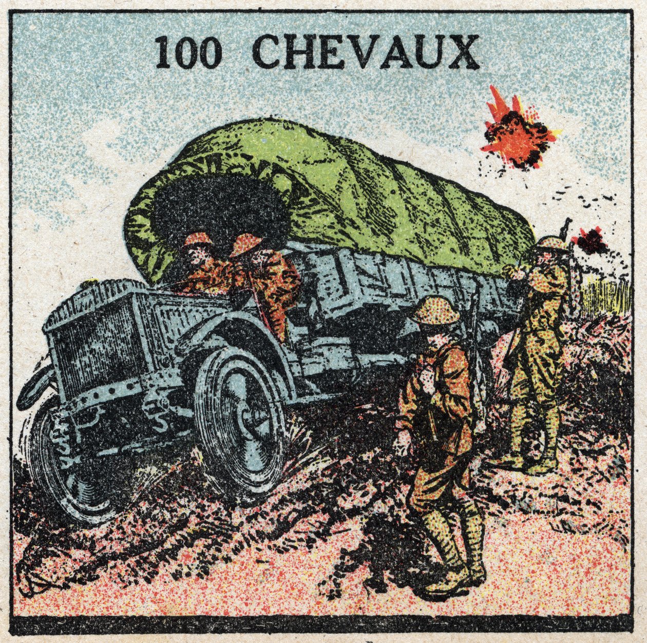 Mekanisk trækkraft: militær lastbil op til 100 hestekræfter. Anonym illustration fra 1925. Privat samling. af Anonymous Anonymous