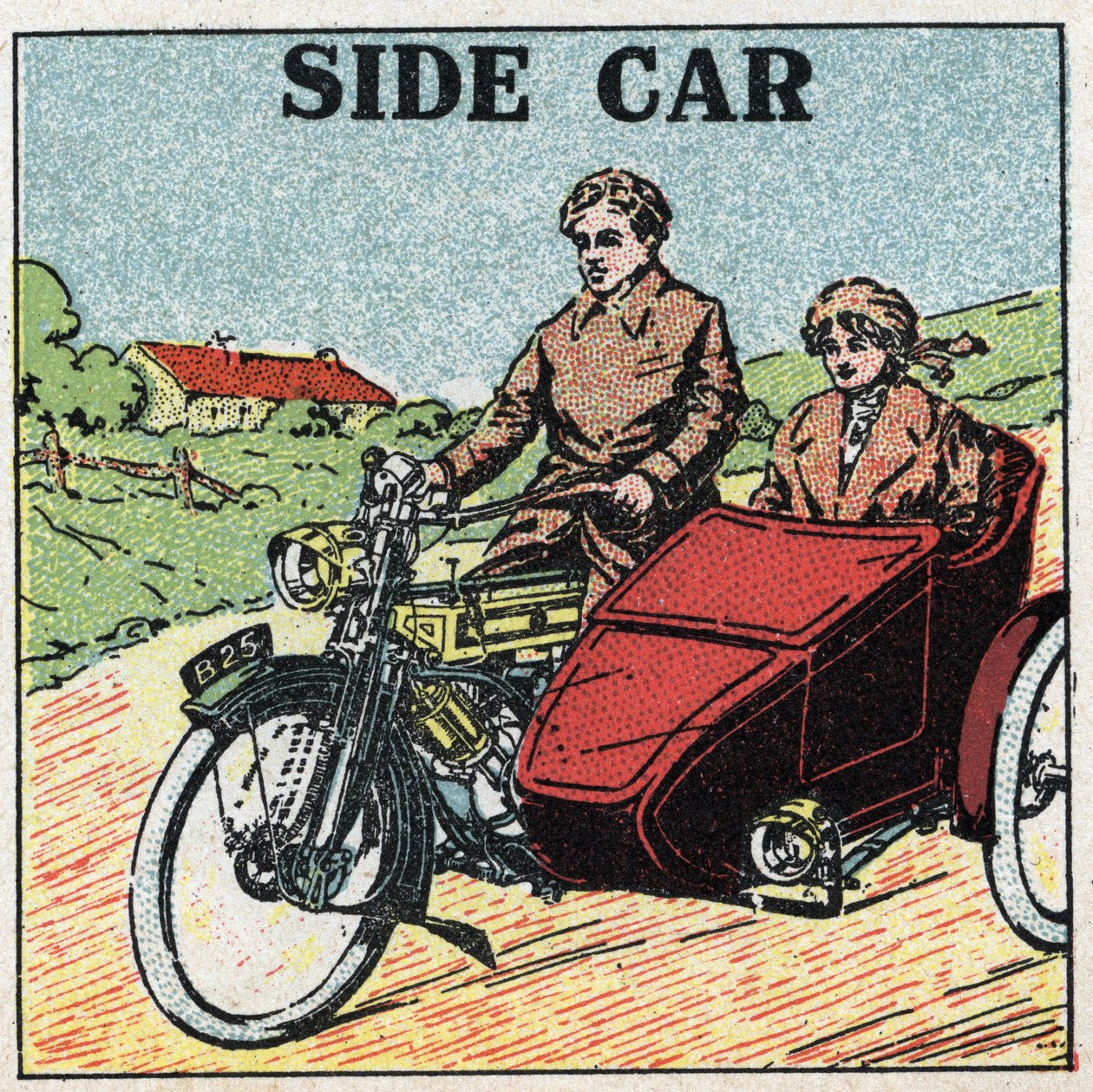 Mekanisk trækkraft: motorcykel sidevogn. Anonym illustration af 1925. Privat samling. af Anonymous Anonymous