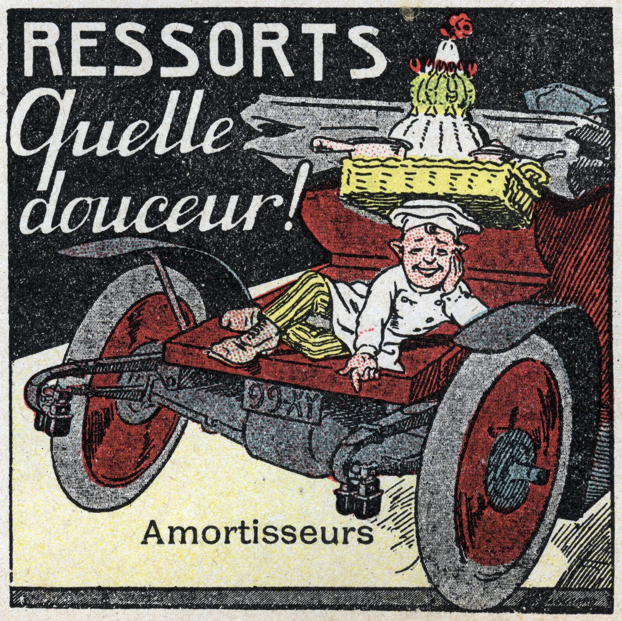 Mekanisk trækkraft: stødfjedre i en bil. Anonym illustration fra 1925. Privat samling. af Anonymous Anonymous