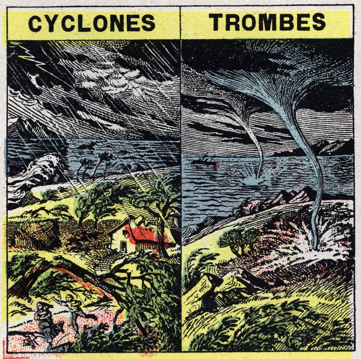 Meteorologi: cykloner og stammer (tornadoer). Anonym illustration af 1925. Privat samling. af Anonymous Anonymous