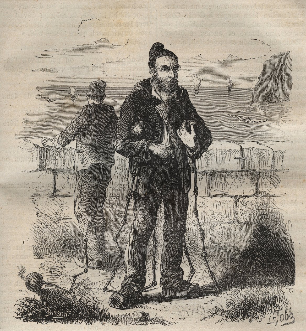 Militær dømt til fængslet i Toulon i det 19. århundrede. Indgravering i "Fangernes historie fra deres skabelse til i dag"" (1877) af Pierre Zaccone (1817-1895) (Colonia Penale - Straffekoloni). Privat samling. af Anonymous Anonymous