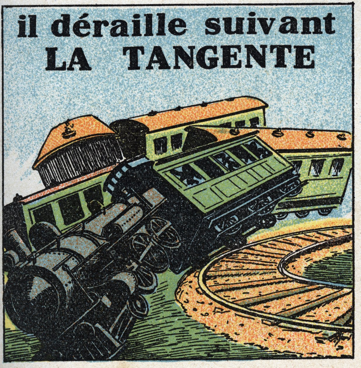Bevægelser: tangent. Tog afsporing. Anonym illustration fra 1925. Privat samling. af Anonymous Anonymous