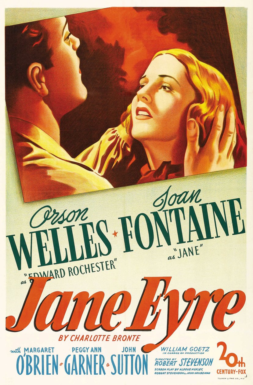 Filmplakat fra filmen "" Jane Eyre"" skrevet af Charlotte Bronte og instrueret af Robert Stevenson i 1944 med skuespillerne Orson Welles som Edward Rochester og Joan Fontaine som Jane. Privat samling. af Anonymous Anonymous