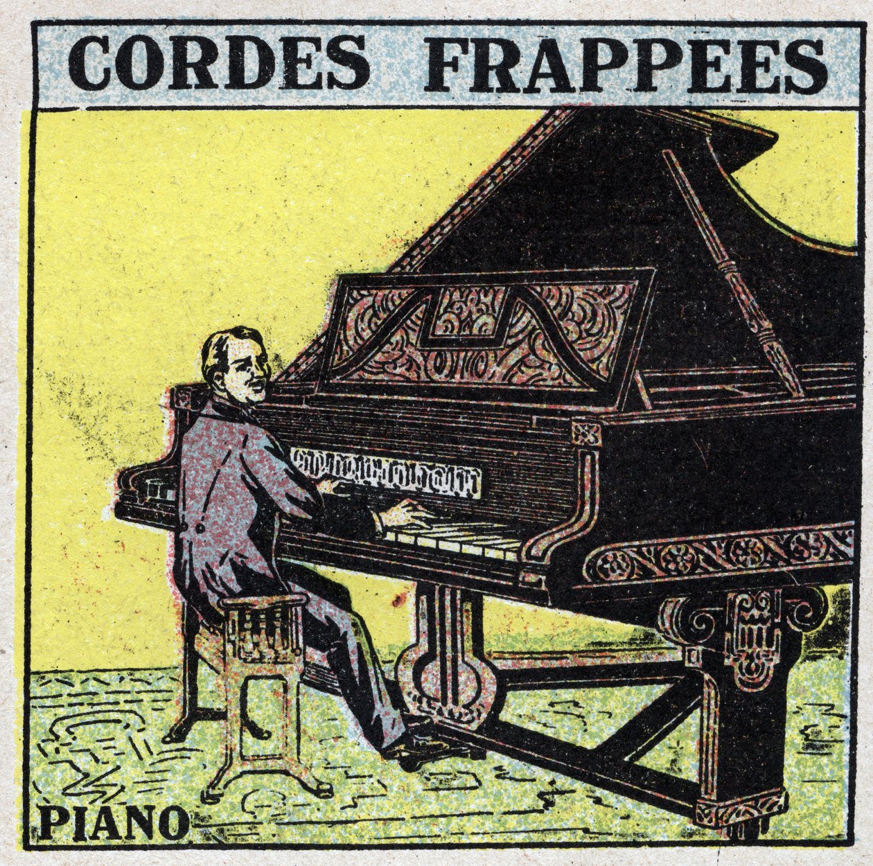 Musikinstrumenter: slagtede strengeinstrumenter. En klaverspiller. Anonym illustration fra 1925. Privat samling. af Anonymous Anonymous