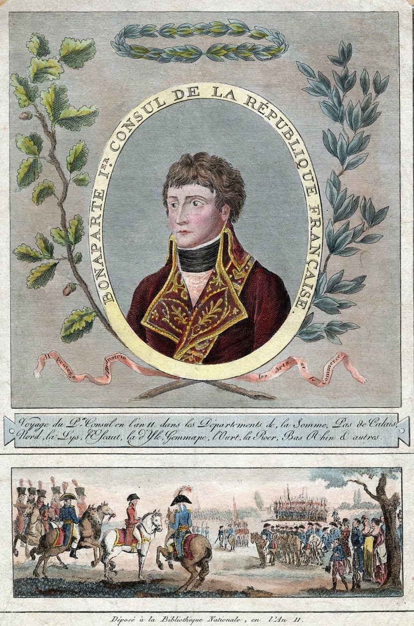 Napoleon Bonaparte som Frankrigs første konsul - Anonym - 1802 - Radering, akvarel - 28,1x17,9 - Privat samling af Anonymous Anonymous