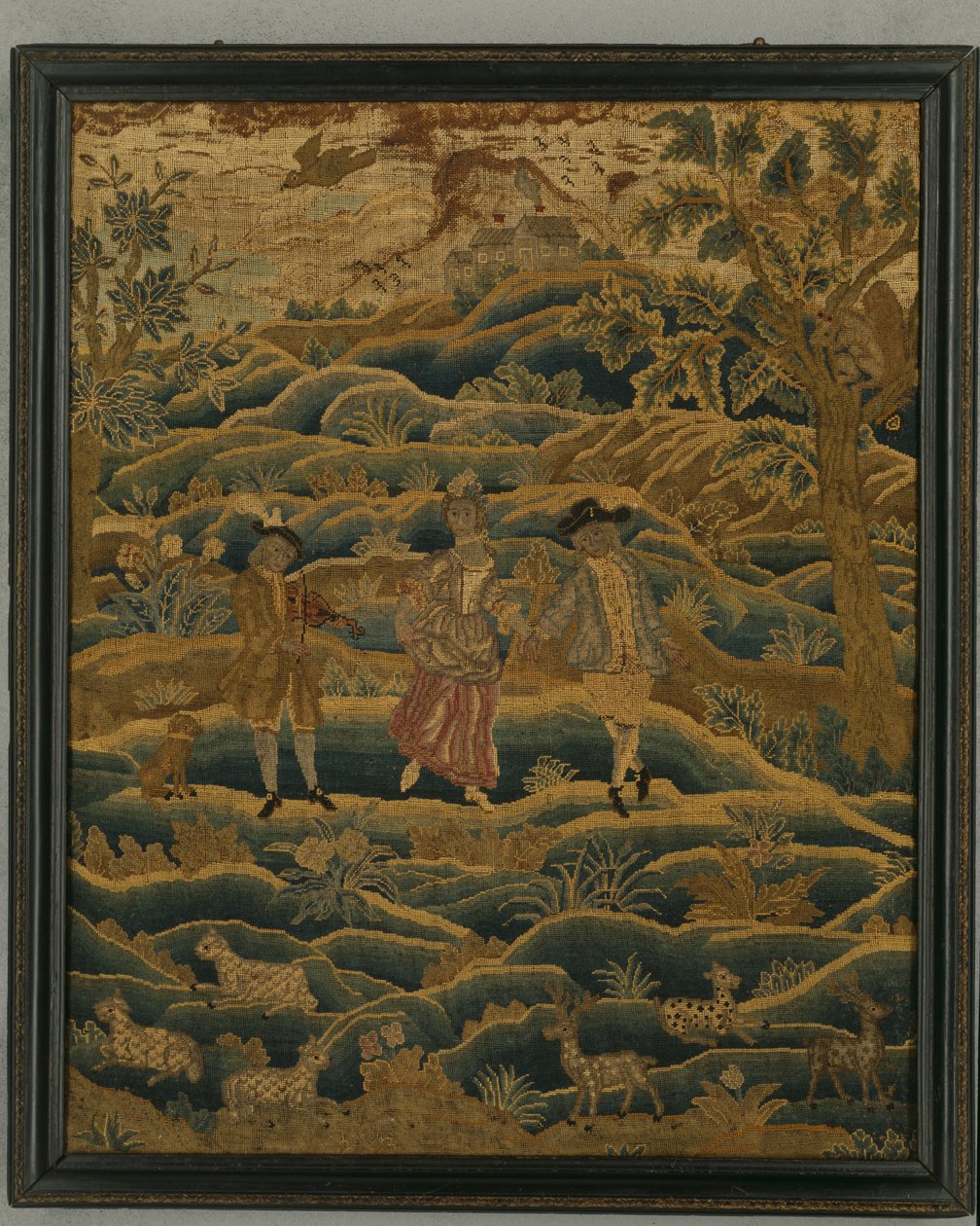 Håndarbejdsbillede, ca. 1750 (uld, silke og lærred) af Anonymous Anonymous