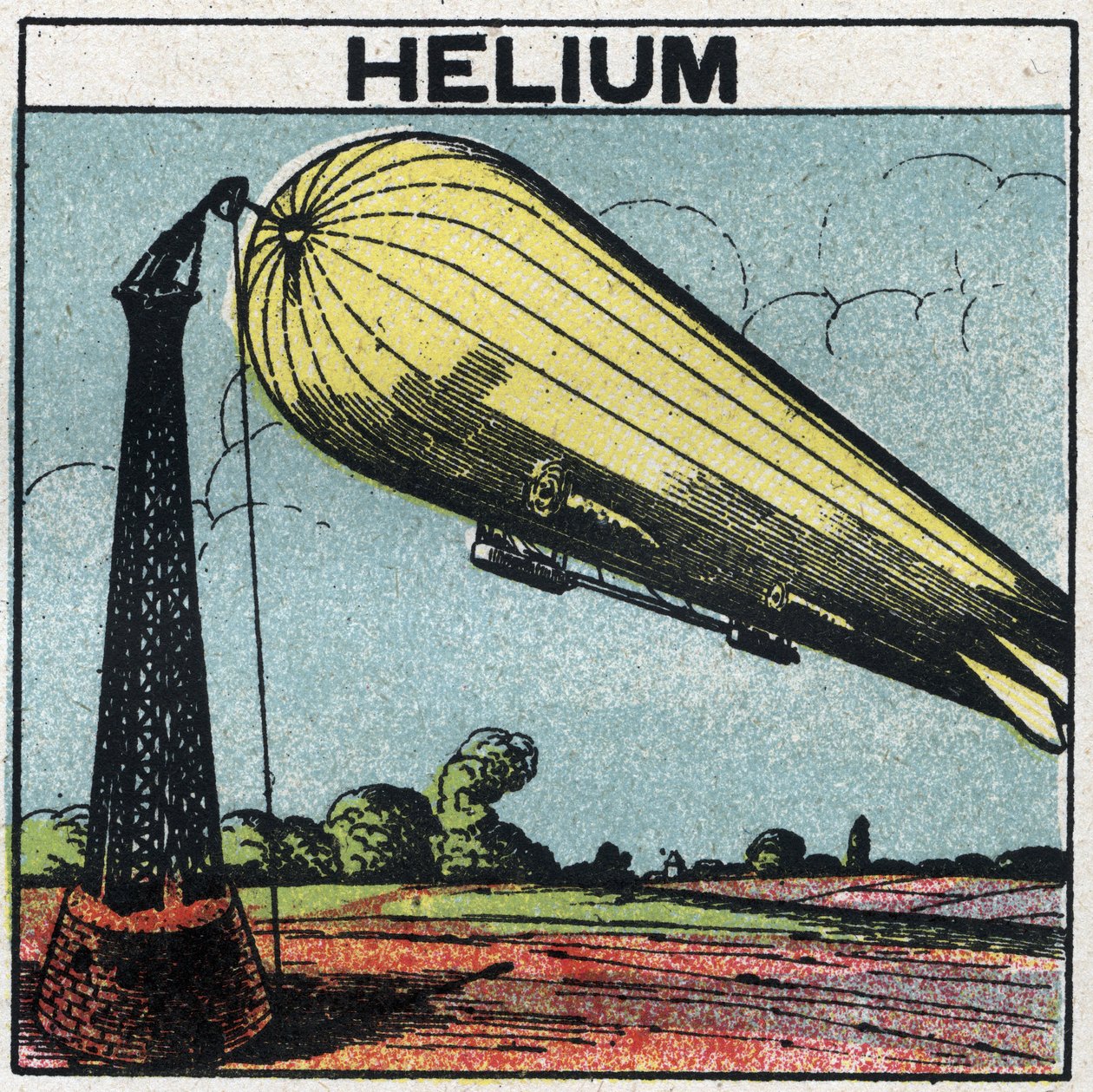 Nye gasegenskaber: Zeppelin puster op med helium. Anonym illustration fra 1925. Privat samling. af Anonymous Anonymous