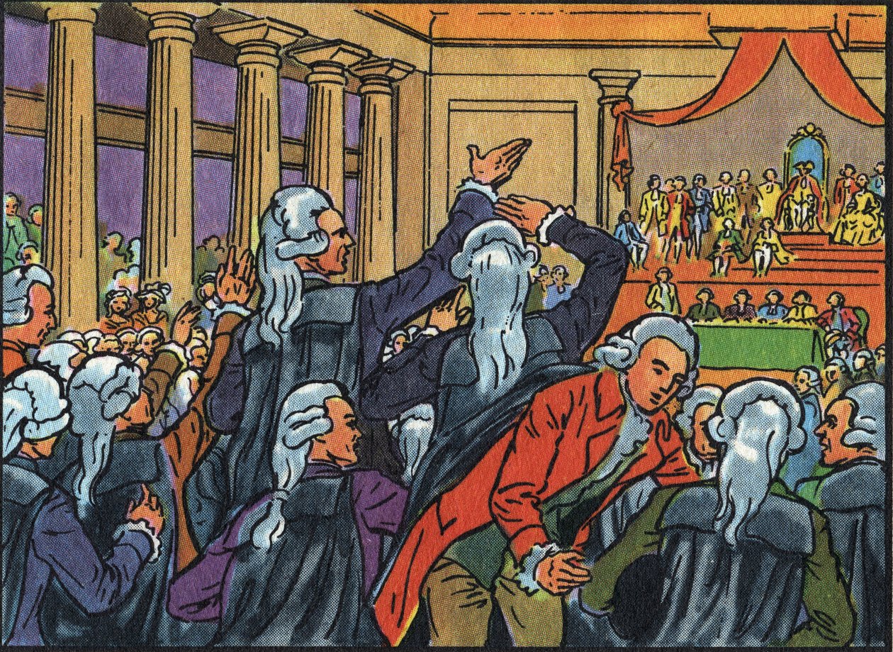 Åbning af generalstaterne i Versailles den 5. maj 1789 med tilslutning til de tre ordener (gejstlig, adel og tredje stat). Anonym illustration i "" Collection des souverains et chefs d