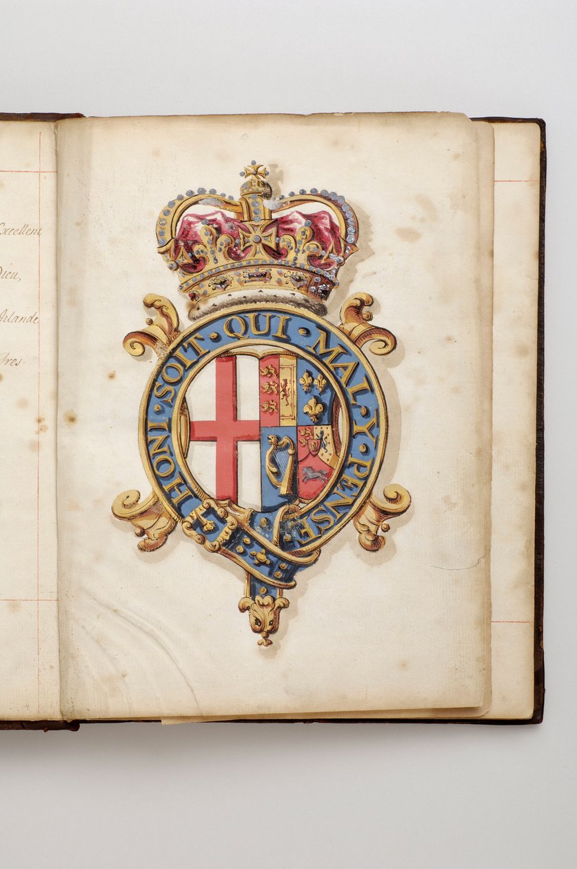 Strømpebåndets orden: Vedtægternes bog, der tilhørte Charles Fitzroy, hertug af Grafton - Hanovrianernes kongelige våben fra 1714 til 1801 (akvarelmanuskript, beg. 1700-tallet) af Anonymous Anonymous
