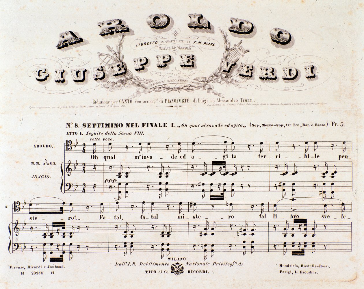 Side med partitur af Aroldo opera af Giuseppe Verdi af Anonymous Anonymous