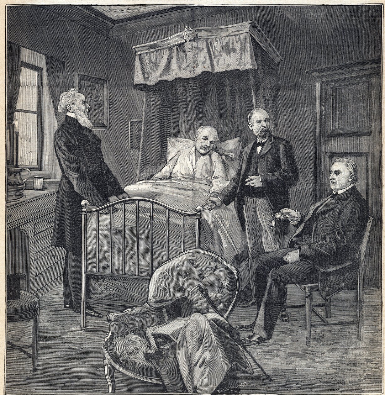 Panamaskandale (Panama-sag): The Chamber of Cornelius Herz (1845-1898) Fransk-amerikansk læge og forretningsmand i Bournemouth: besøg af Dr. Jean Martin Charcot (1825-1893), klinisk læge og neurolog, og Paul Brouardel (1837- 1906) - Indgravering af Anonymous Anonymous