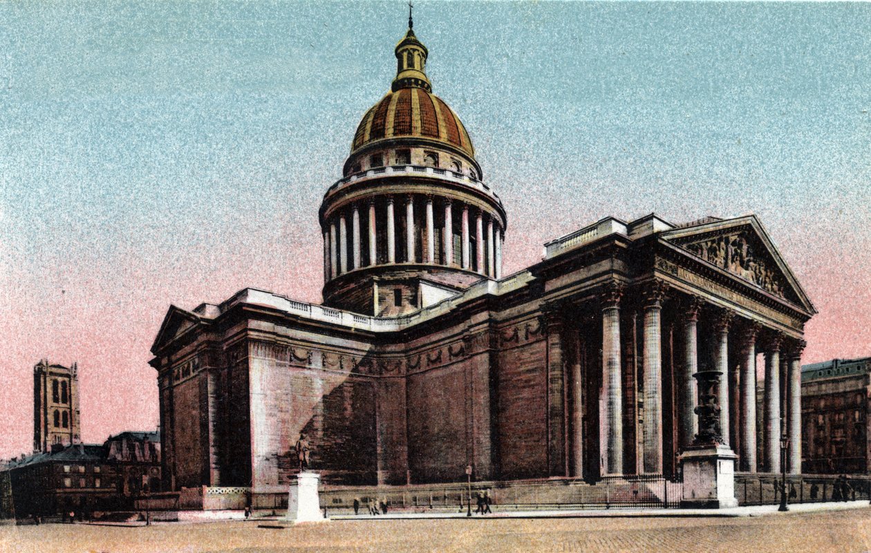 Paris: udvendig udsigt over Pantheon bygget i 1757-1790 af Jacques Germain Soufflot (1713-1780). Fotografi af 1920 i "" Kunstnerisk Album"" af byen Paris. Privat samling. af Anonymous Anonymous