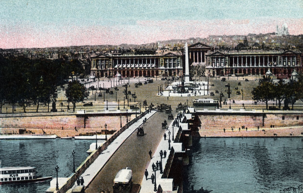Paris: panorama af broen og Place de la Concorde med obelisken og Madeleine-kirken taget til basilikaen Sacre Coeur (Sacre-Coeur) i Montmartre. Til venstre, det nuværende Hotel Crillon og til højre, Hotel de la Marine af Anonymous Anonymous