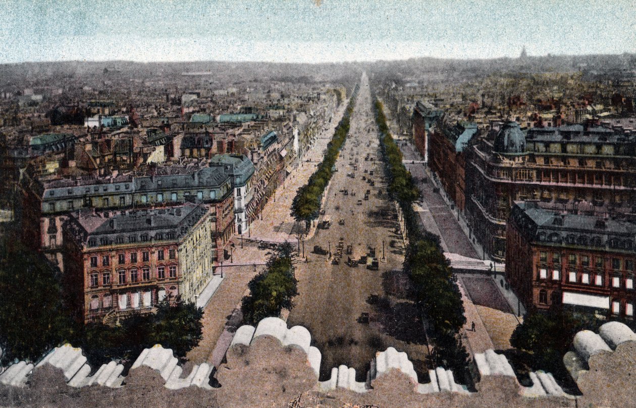 Paris: udsigt over Avenue des Champs Elysees (Champs-Elysees) taget fra Triumfbuen, Place de l