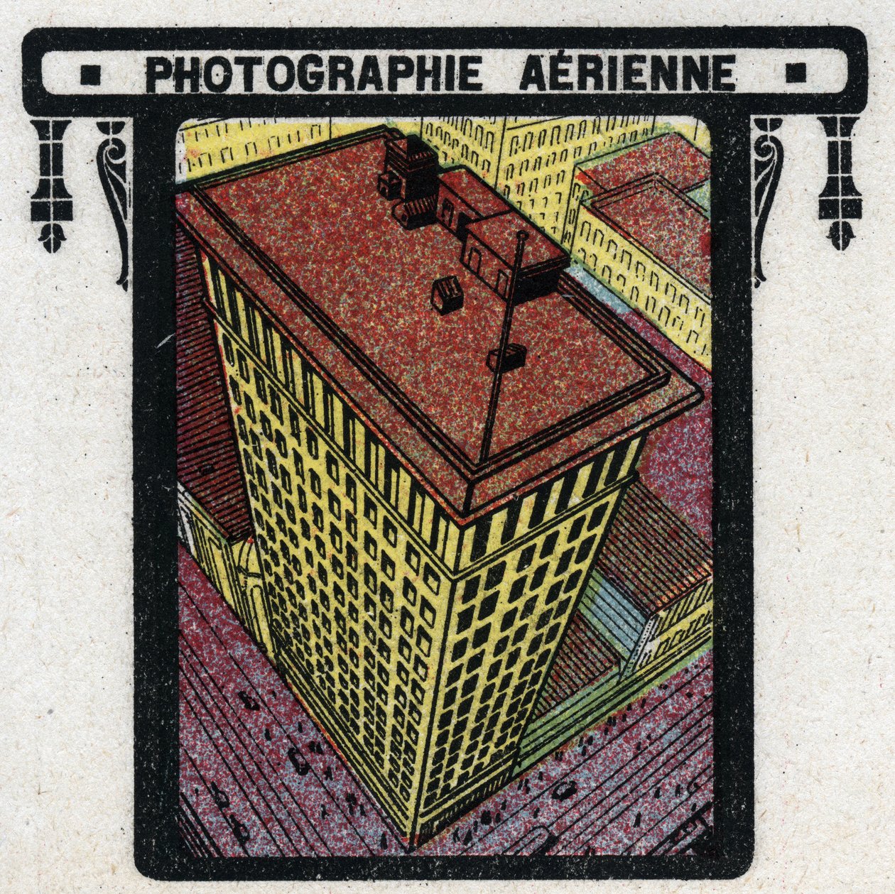 Fotografering: luftudsigt af en bygning. Anonym illustration fra 1925. Privat samling. af Anonymous Anonymous