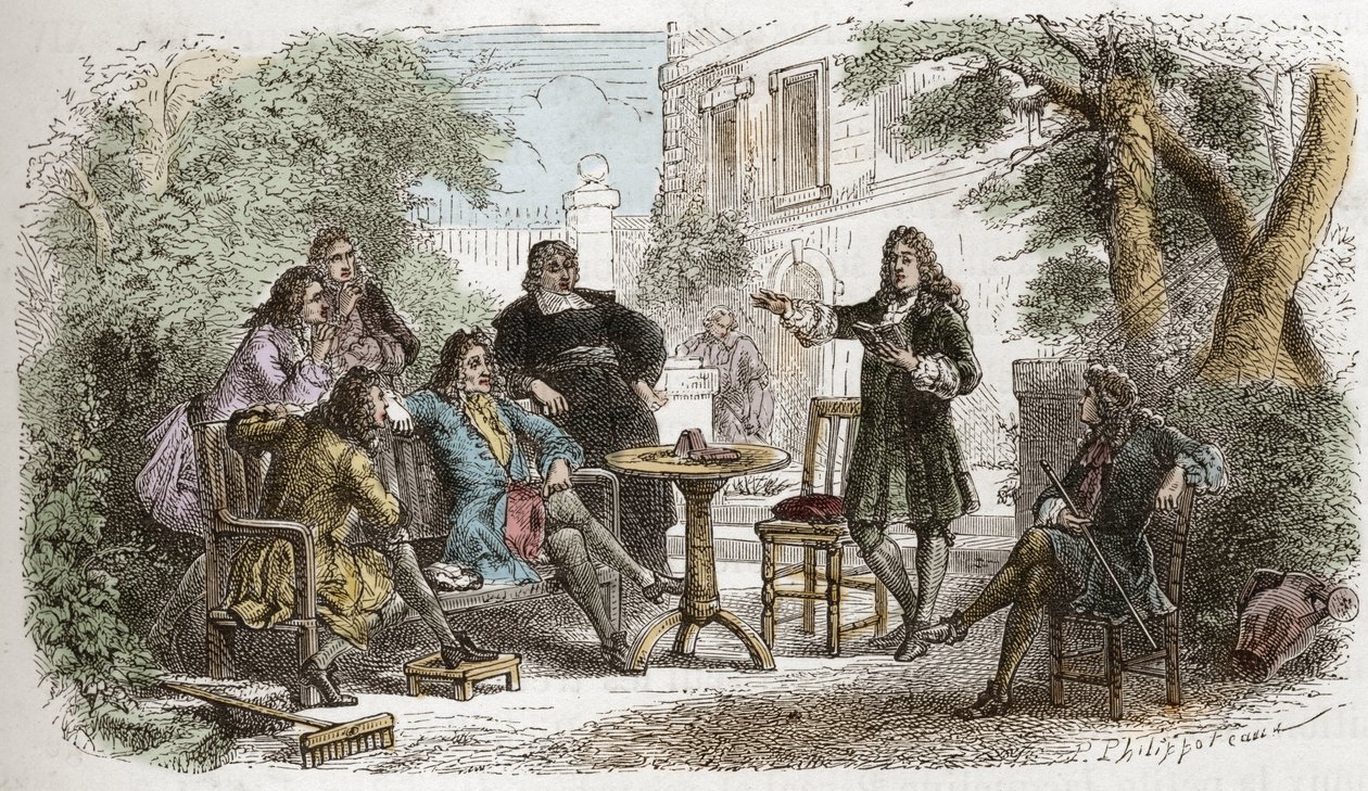 Pierre Corneille (1606-1684) - Corneille læser til Ludvig XIV - gravering fra "" Frankrigs historie fortalt til mine børnebørn""" - af Francois Guizot - 1872-1876 af Anonymous Anonymous