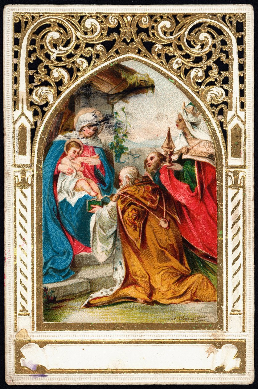 Fromme billede: "" Adoration of the Magi"" Dentelee-kort. Kromolitografi begyndelsen af det 20. århundrede privatsamling af Anonymous Anonymous