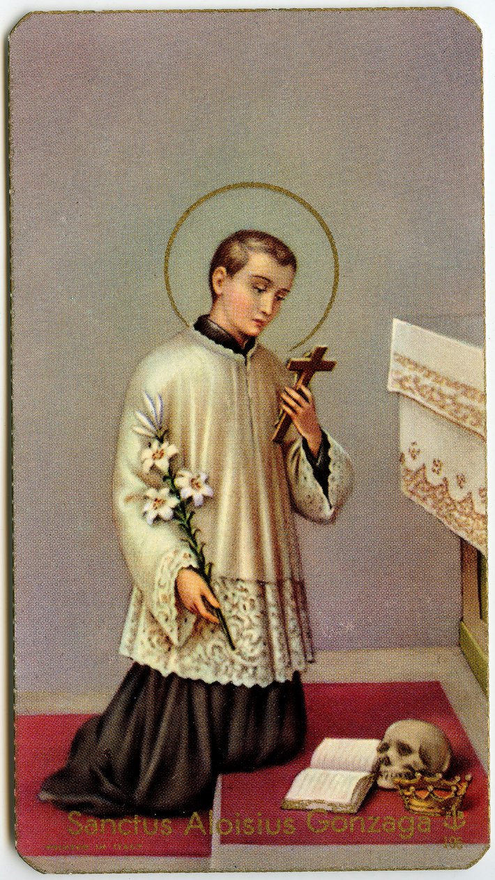 Fromme billede: Aloysius Gonzaga tilbeder korset (tryk) af Anonymous Anonymous