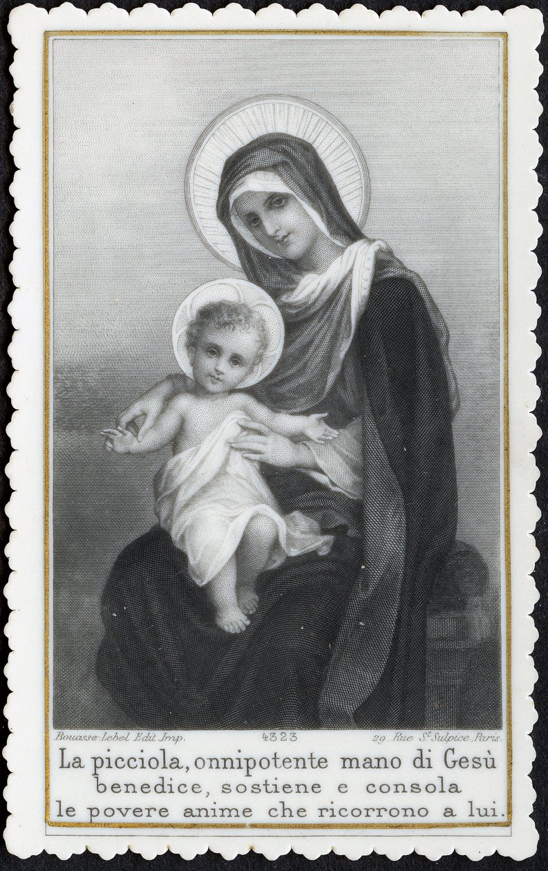 Fromt billede: Jesus som barn i armene på sin mor Maria (stik) af Anonymous Anonymous