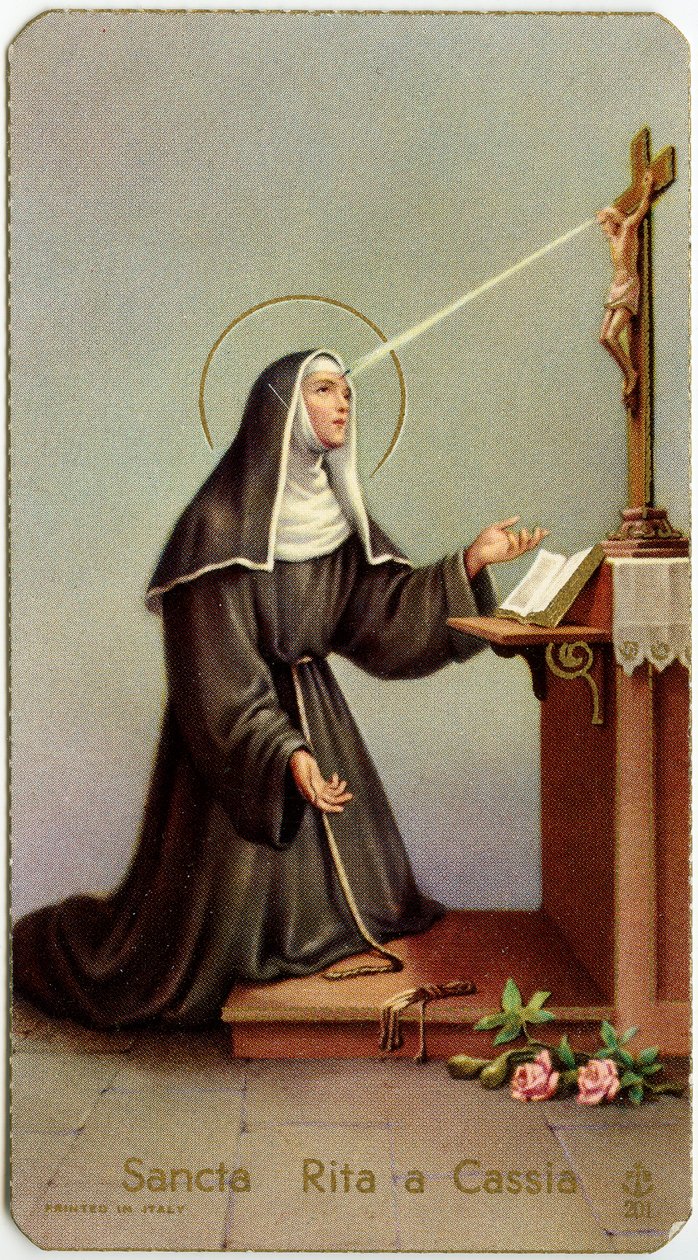 Fromme billede: Rita af Cascia under hendes delvise Stigmata (kromolitografi) af Anonymous Anonymous