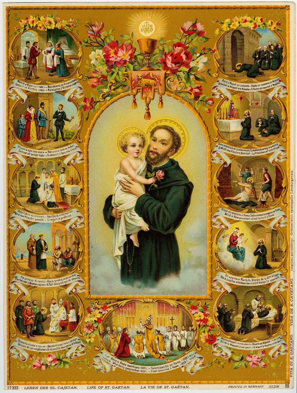 Fromme billede: Saint Cajetan, Gaetano dei Conti di Tiene grundlægger af Theatines (kromolithografi) af Anonymous Anonymous