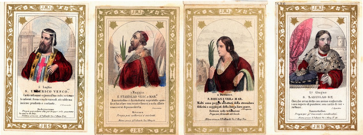Fromme billede: "" St. Ulrich af Augsburg, St. Stanislaus, St. Bibiana, St. Ladislas I af Ungarn"" Privat indsamlingskort af Anonymous Anonymous