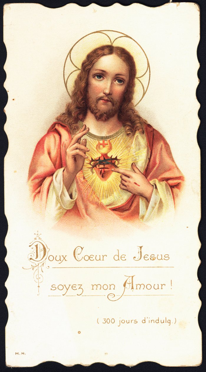 Fromt billede: "" Sweet heart of Jesus be my love"" Kromolitografi fra begyndelsen af det 20. århundredes privatsamling af Anonymous Anonymous
