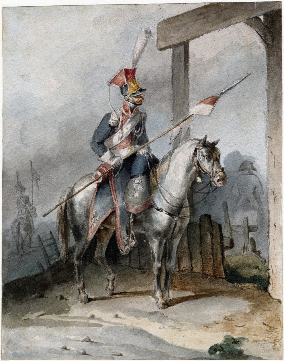 Polsk chevauleger fra den franske kejsergarde - Anonym - ca 1808 - Akvarel på papir - 20,6x16,2 - Privat samling af Anonymous Anonymous