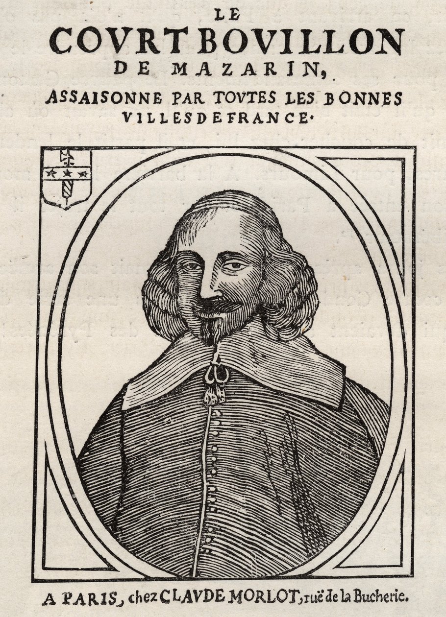 Politiske pjecer Mazarinade (politisk pjece under slyngen), populært billede mod Mazarin om hans pensionering i Bouillon (Le court bouillon de Mazarin). Privat samling. af Anonymous Anonymous