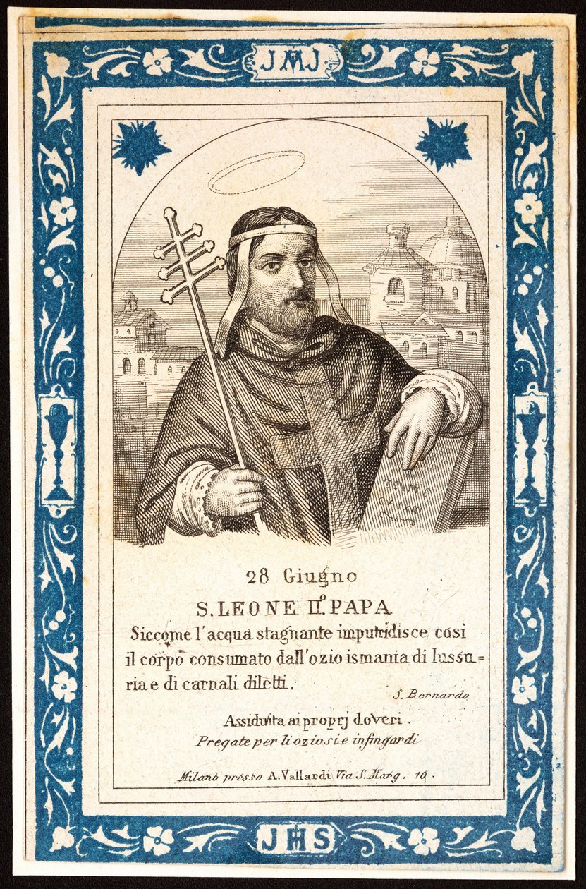 Pave Saint Leon (Leone) II (7. århundrede) fromt billede. Postkort. Begyndelsen af det 20. århundrede. Privat samling af Anonymous Anonymous