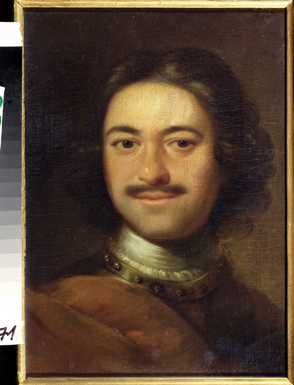 Portræt af kejser Peter I den Store (1672-1725) (Portræt af kejser Peter I den Store). Anonymt maleri. Olie på lærred, 48,5 x 37 cm, begyndelsen af ​​1700-tallet. Klassicisme. State Central Navy Museum, Sankt Petersborg. af Anonymous Anonymous