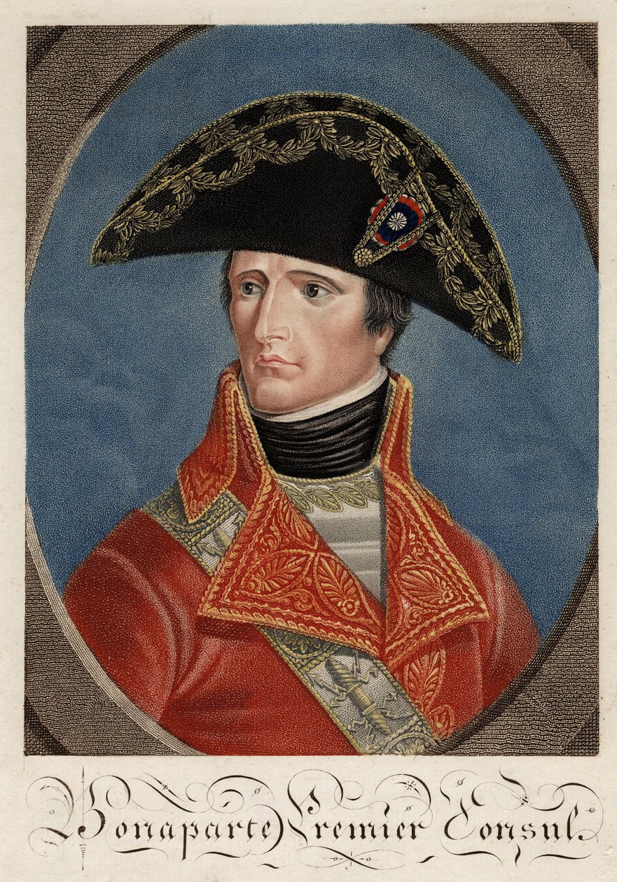 ""Portrait du Premier consul Napoleon Bonaparte (1769-1821)"" - Napoleon Bonaparte som Frankrigs første konsul - Anonym - 1801 - Radering, akvarel - 27x19,4 - Privat samling af Anonymous Anonymous