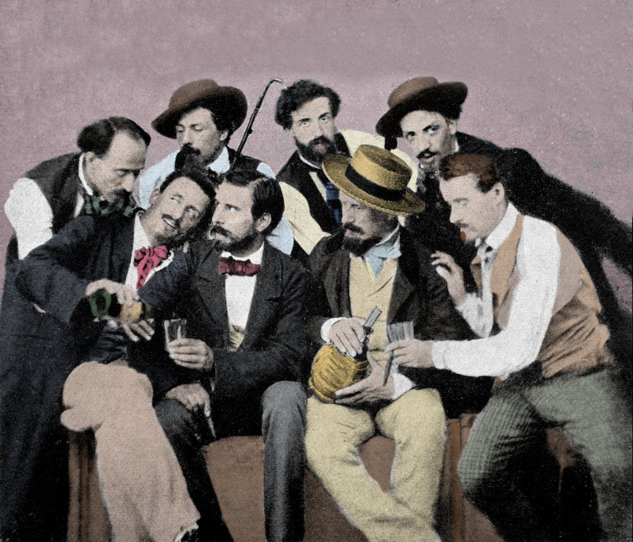 Portrætgruppe af kunstnere (Macchiaioli) i Firenze: blandt dem øverst fra venstre mod højre Gaetano Bianchi, Cristiano Banti, Vito d