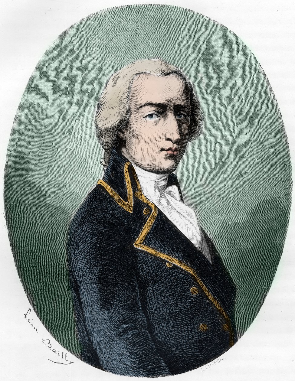 Portræt af ARMAND LOUIS af GONTAUT BIRON, DUC DE LAUZUN, fransk soldat - Portræt af Armand-Louis de Gontaut Biron hertug af Lauzun (Biron-Lauzun) (1758-1793) - Indgravering af 1863 i "Le Livre Rouge - Histoire De L