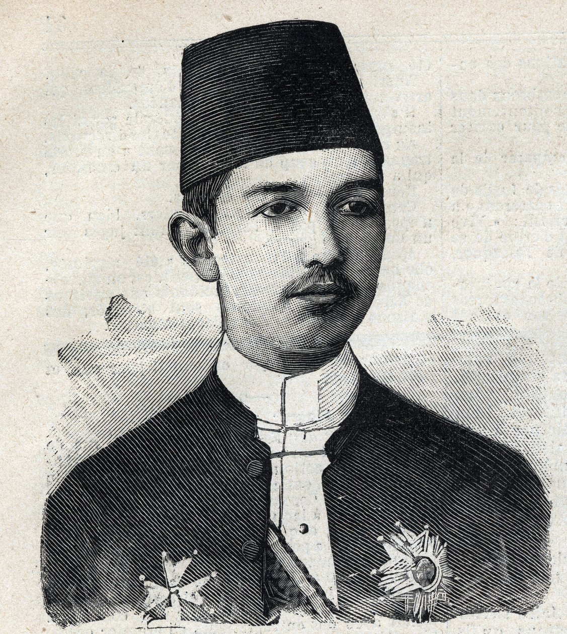 Portræt af Abbas II Pasha (1874-1944), vicekonge af Egypten. Gravering i "" Le Peute Parisien"" af Anonymous Anonymous