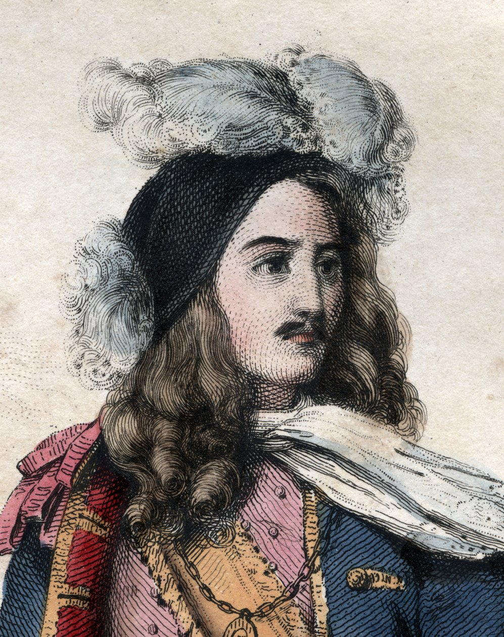 Portræt af Anne Hilarion de Costentin (Cotentin), greve af Tourville (1642-1701) (admiral Tourville), fransk flådechef. illustration fra ""Den franske Plutarch"" af Edmond Mennechet af Anonymous Anonymous