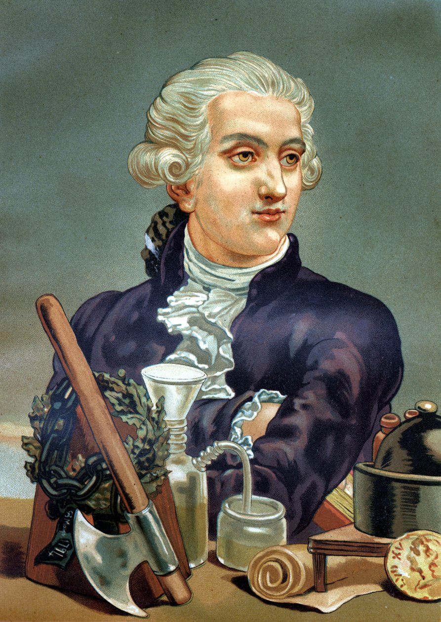 Portræt af Antoine Laurent de Lavoisier (1743 - 1794), fransk kemiker. efter "La Ciencia y sus Hombres" af Louis Figuier. Barcelona 1881. af Anonymous Anonymous
