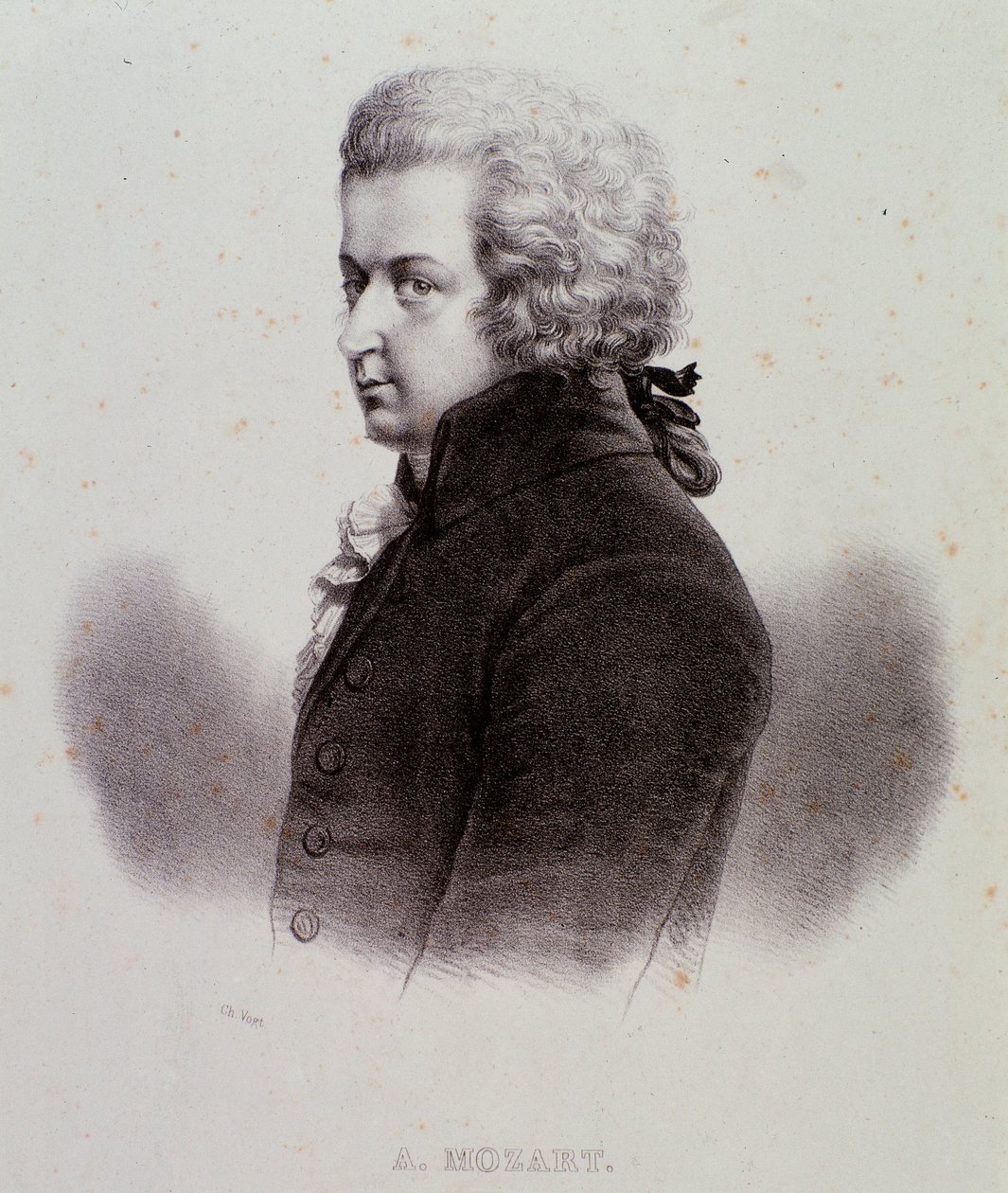 Portræt af den østrigske komponist Wolfgang Amadeus Mozart (1756-1791) Indgravering. 19. århundrede. Milanesisk privat samling af Anonymous Anonymous