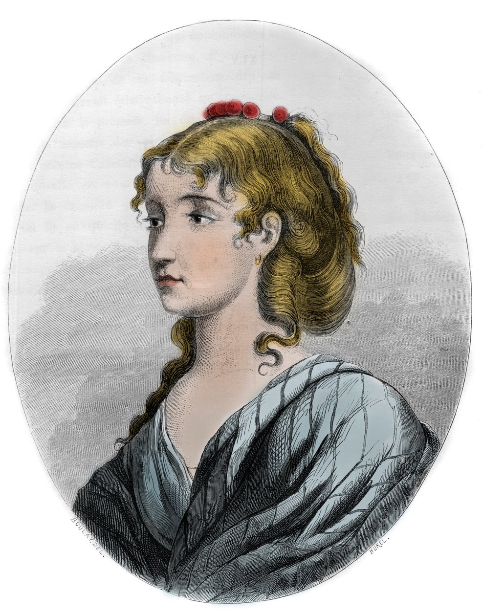 Portræt af Cecile Aimee Renault (1774-1794), fransk revolutionær - gravering fra 1863 i "Le Livre Rouge - Histoire De L