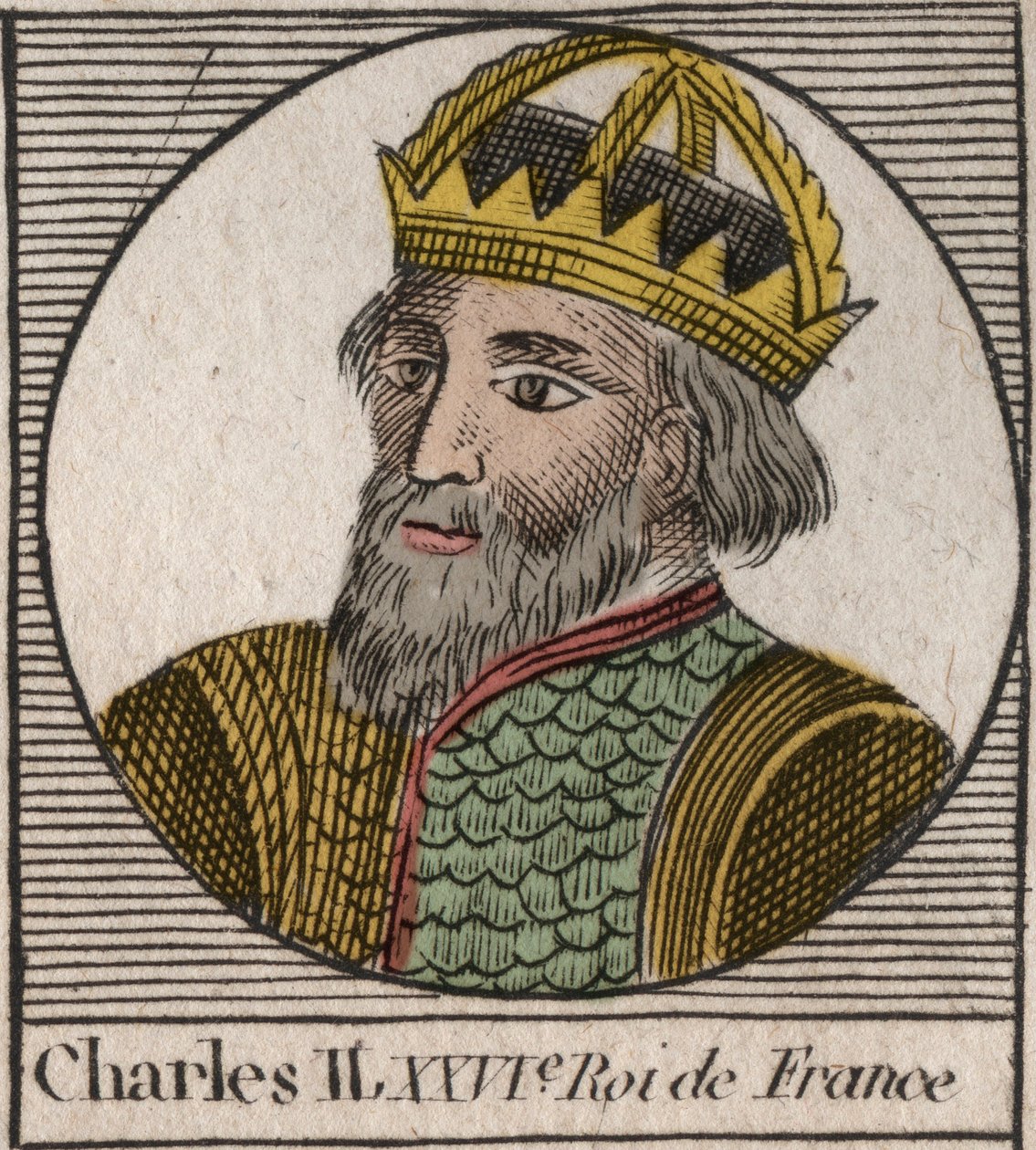 Portræt af Charles II den Skaldede (823-877), konge af Frankrig - Charles II (823-877) den Skaldede - gravering fra "Instruction sur l