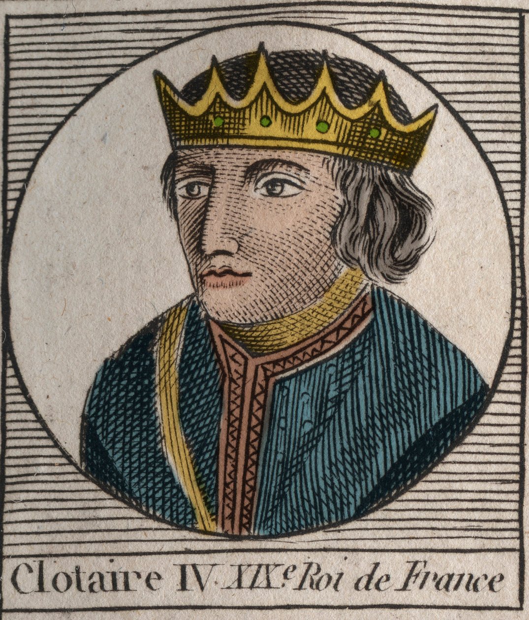 Portræt af Clothaire (Clothaire) IV (ca. 685-719), konge af frankerne af Austrasia fra 717 til 719 - Chlothar IV (eller Chlotar) konge af frankerne - gravering fra "" Instruction sur l