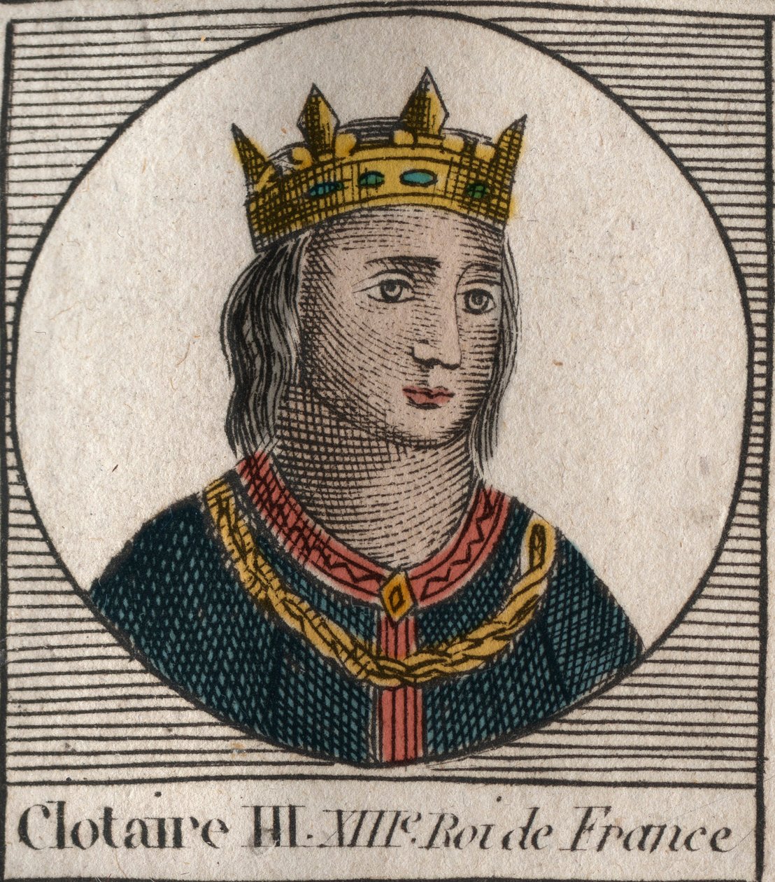 Portræt af Clothaire III (652 - 673), konge af Neustrien og Bourgogne - gravering fra "Instruction on the History of France"" af Charles Constant Le Tellier 1821 af Anonymous Anonymous