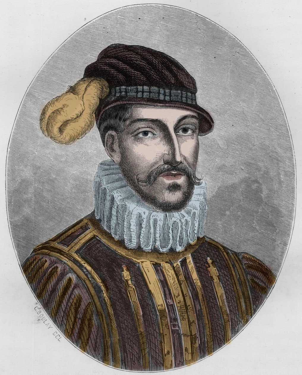 Portræt af Gabriel de Lorges, greve af Montgommery (1530-1574) - Indgravering fra 1863 i "" Le Livre Rouge - Histoire De L