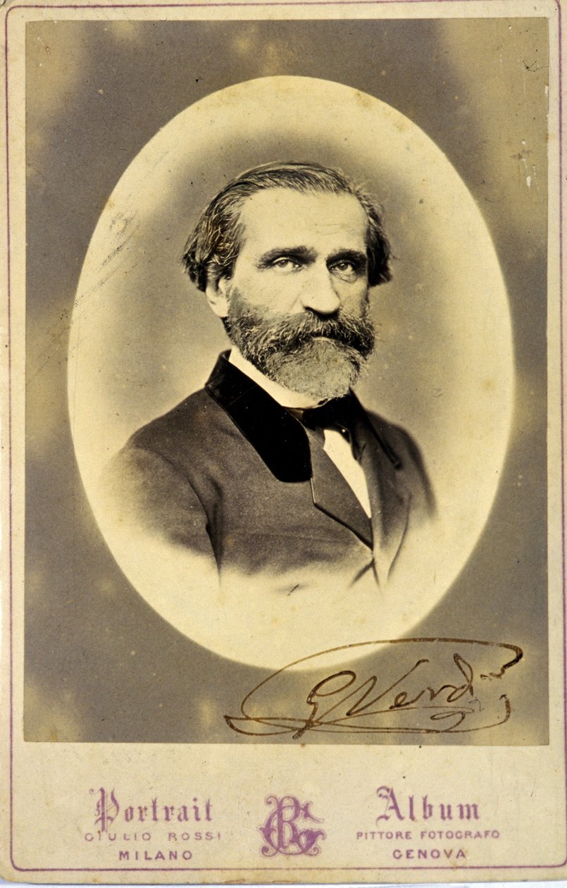 Portræt af Giuseppe Verdi (1813-1901), italiensk komponist. ca. 1850.Privat samling.Milan af Anonymous Anonymous
