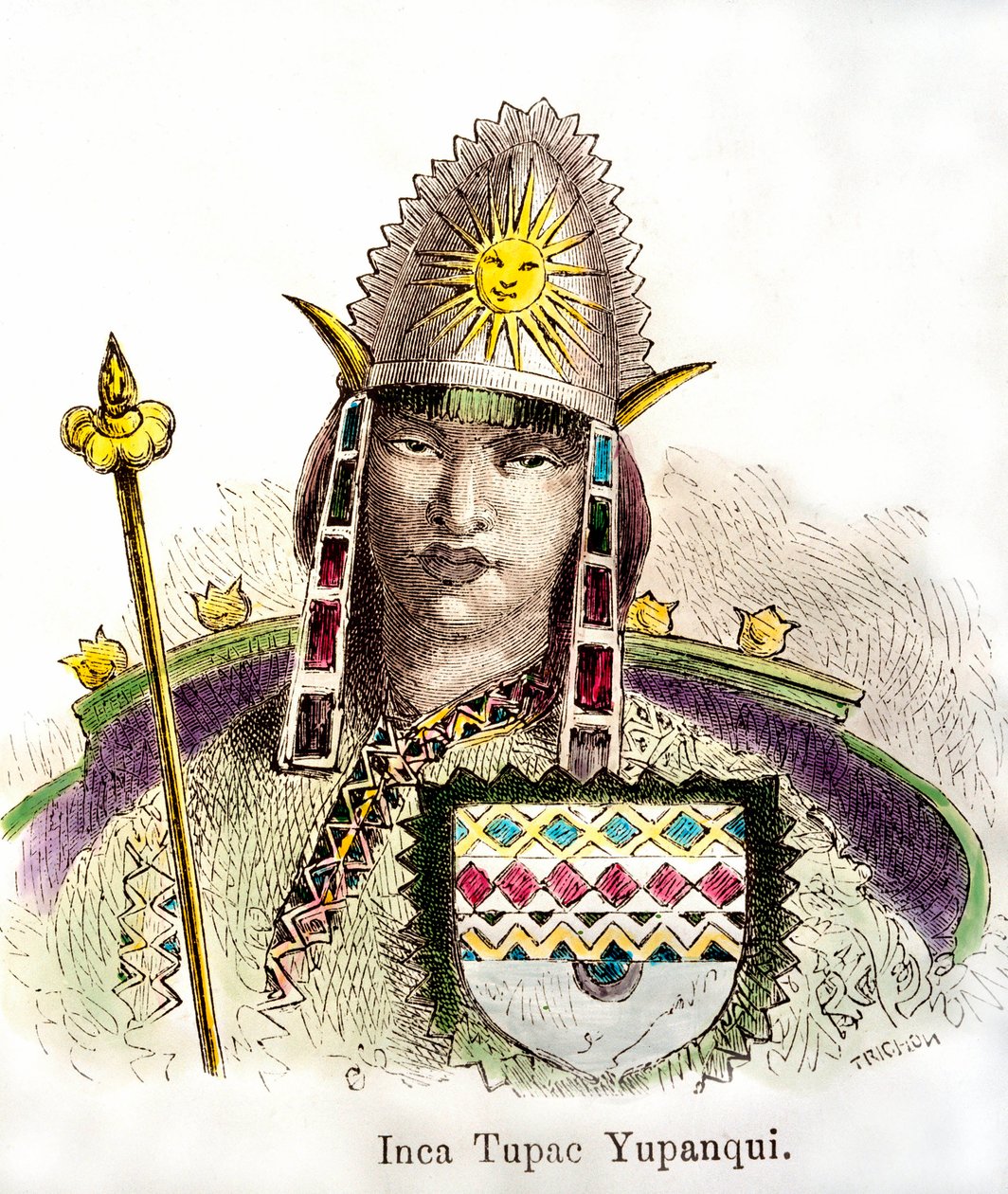 Portræt af inkakejser Tupac Yupanqui (gravid fra 1471-1493). 1800-tals gravering Privat samling af Anonymous Anonymous