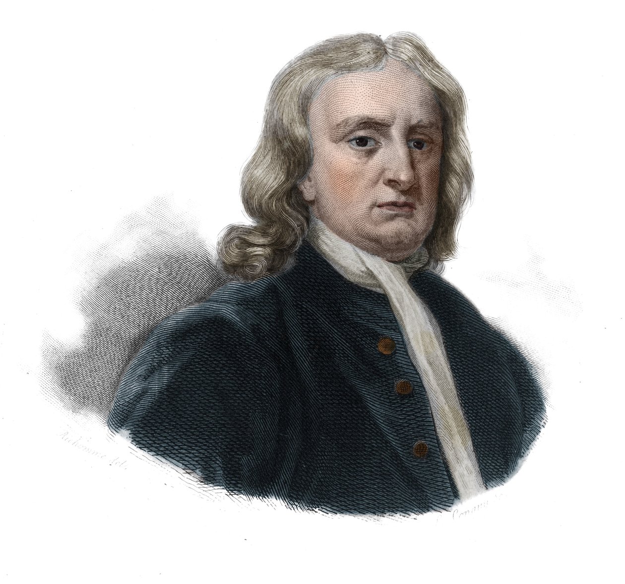 Portræt af Isaac Newton (1642 - 1727), filosof og matematiker i "Portrætter og historie af nyttige mænd: mænd og kvinder i alle lande og af alle forhold, som erhvervede rettigheder til anerkendelse af mænd" udgivet og formidlet af Selskabet af Anonymous Anonymous